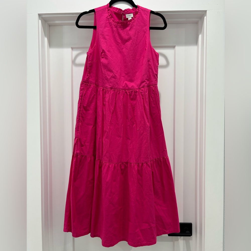 J. Crew Bright Pink Tiered Sleeveless Casual Dress